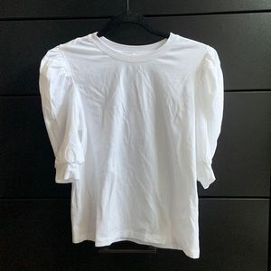 Puff sleeve crew neck white t shirt